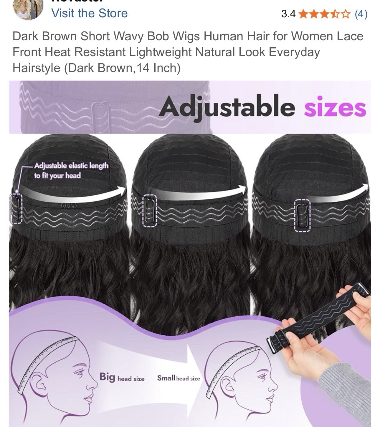 $160. + Novastel Human hair 14in Dark Brown Modern Wavy Wig. Exc. Quality NEW!