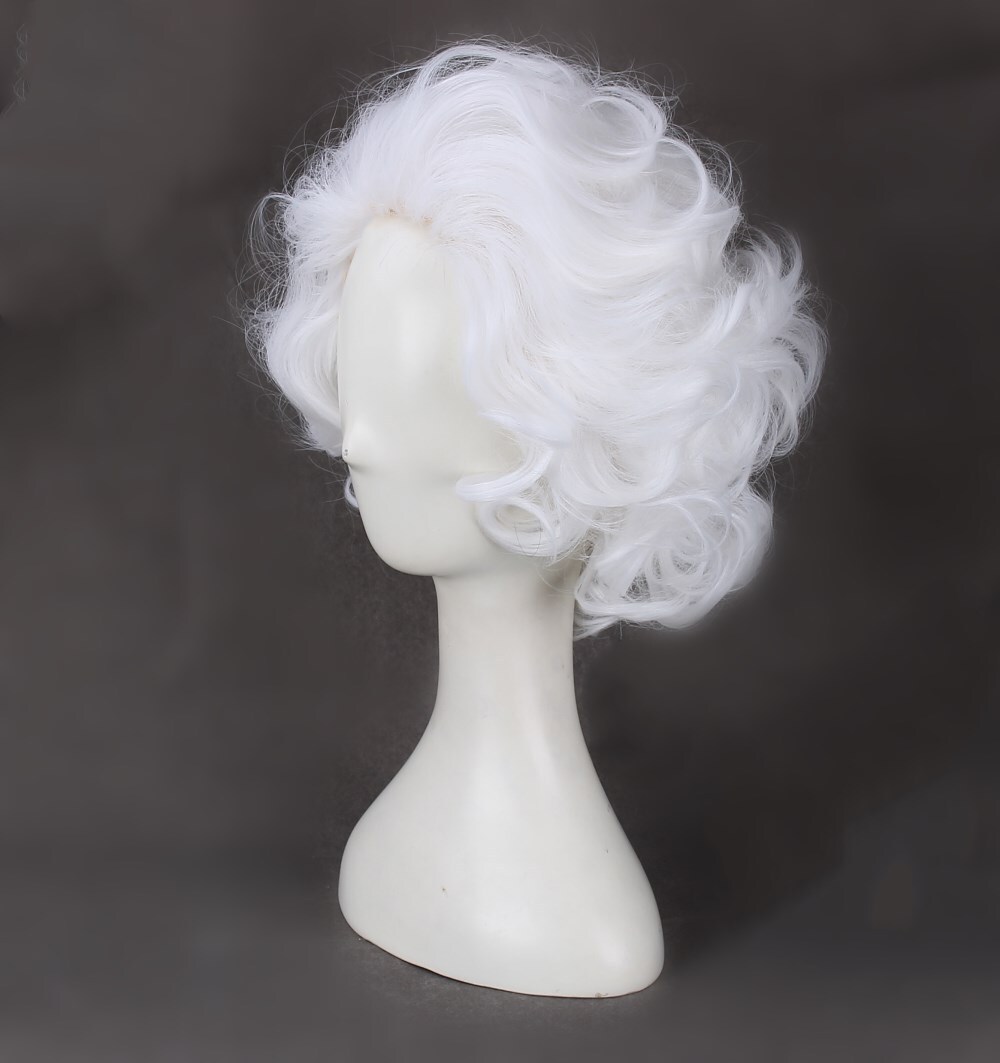 Old Lady Women White Wigs Short Fluffy Curly Cosplay Party Halloween+Wig Cap