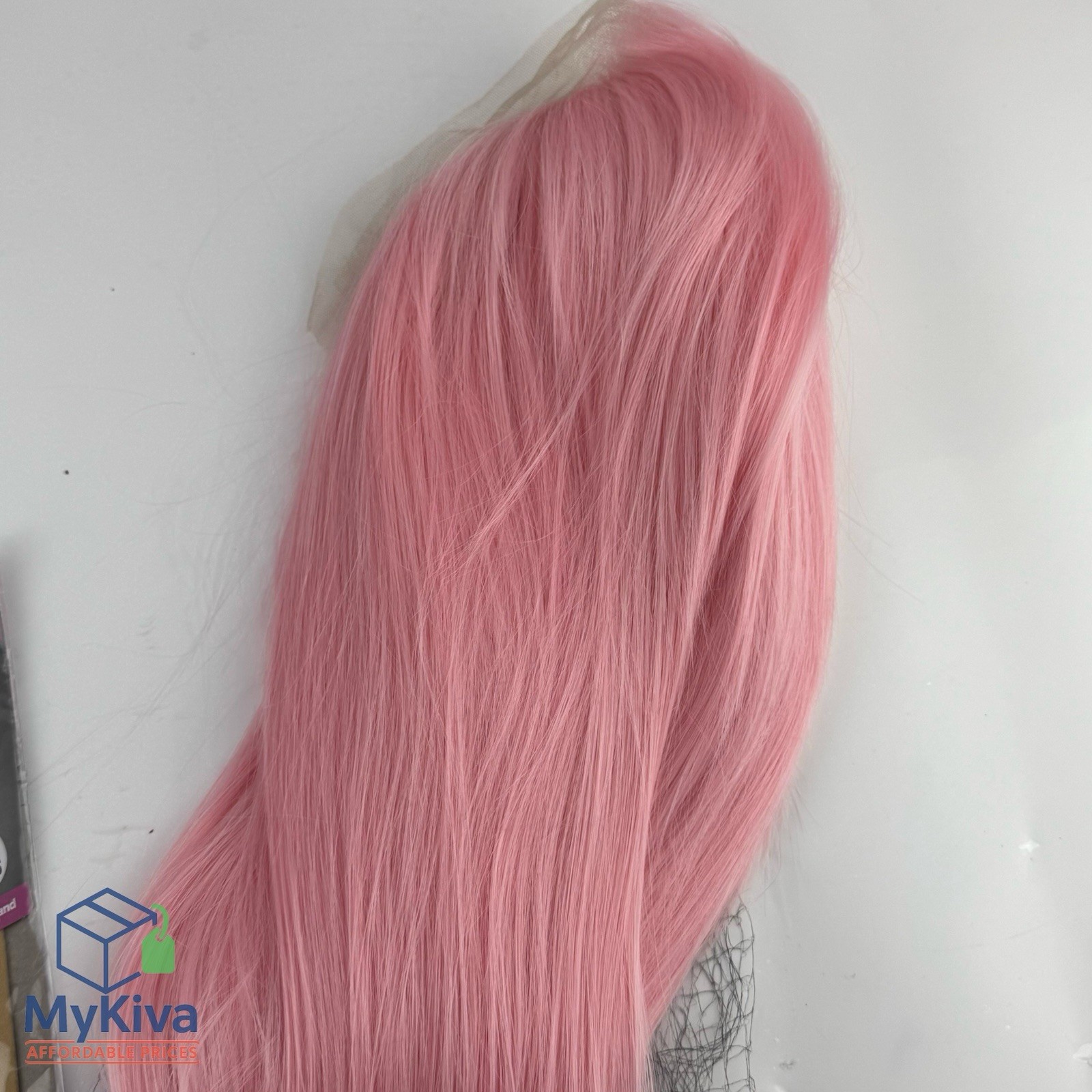 Pink Lace Front Wig Long Straight Synthetic Hair with Wig Cap Adjustable Straps