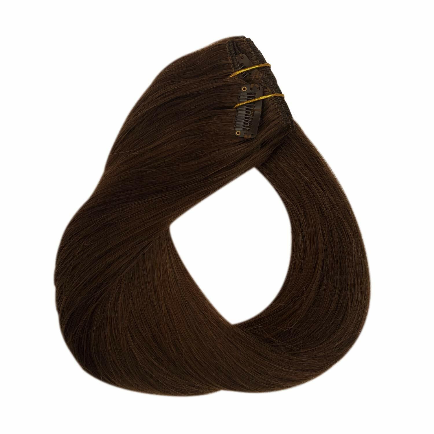 Clip in Hair Extension Medium Brown Quality Human Hair Clip on Extensions 120g