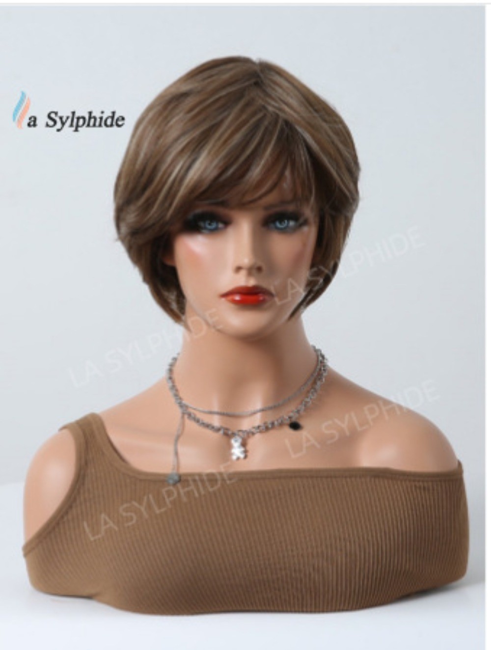 Brown Ombre Golden Short Straight Bob Wig Heat Resistant Synthetic Full Head