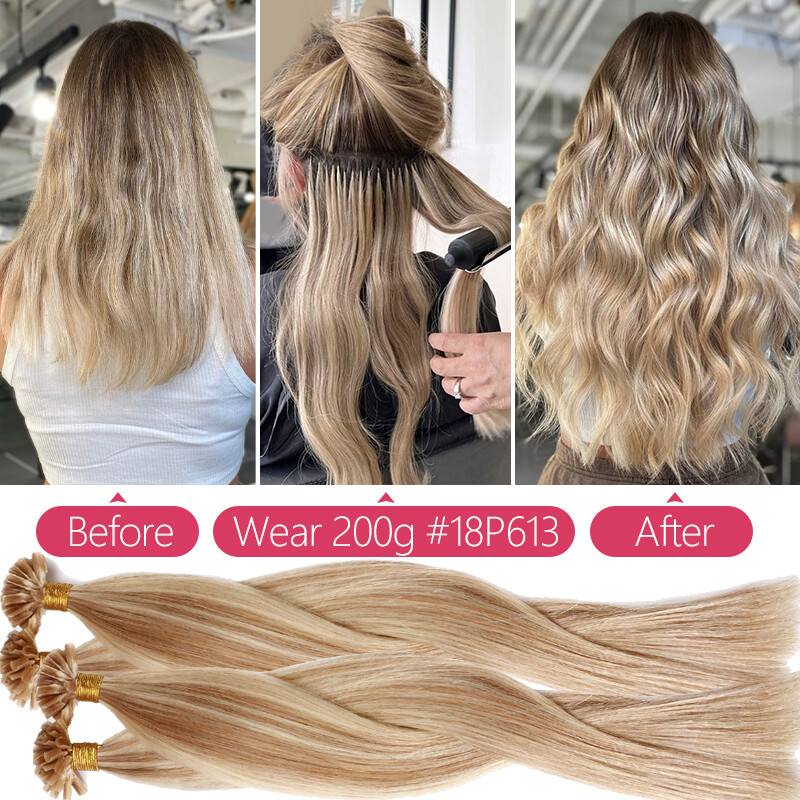 Keratin Bondings Nail U Tip 100% Human Remy Hair Extensions Thick Balayage Ombre