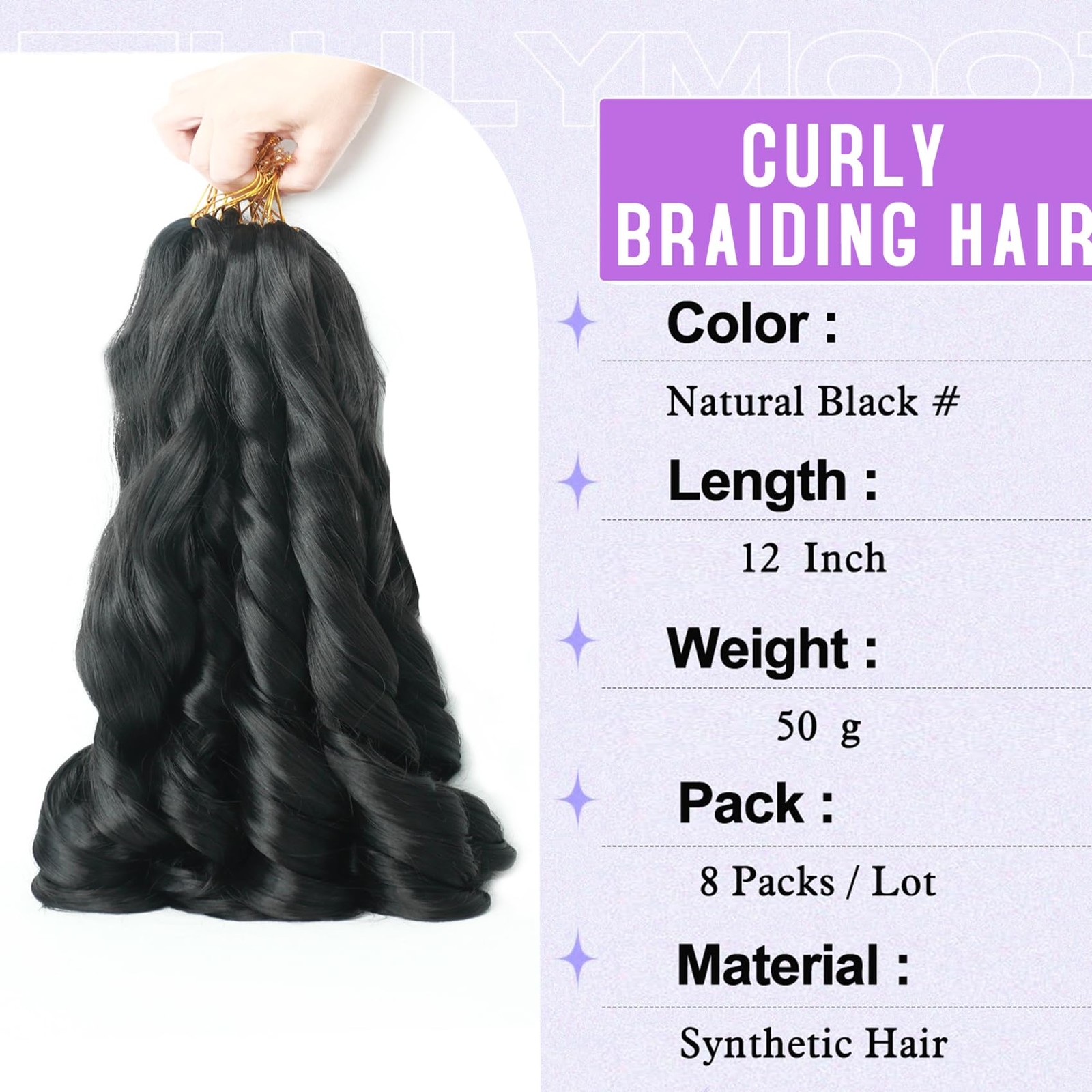 French Curl Braiding Hair 12 Inch Natural Black 8Packs Loose Wavy Spiral Curl