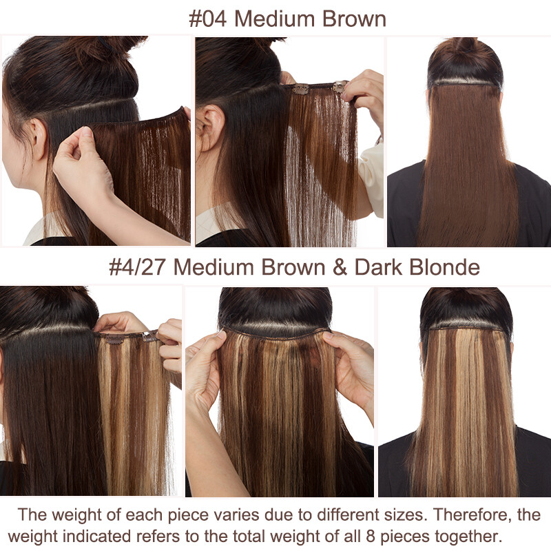 Russian Remy Clip In 100% Real Human Hair Extensions 8PCS 18Clips Full Head