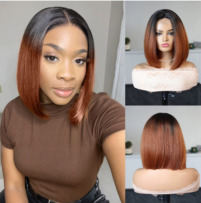 Short Bob Rooted Auburn Synthetic Hair Capless Wigs Women Natural Daily Wigs