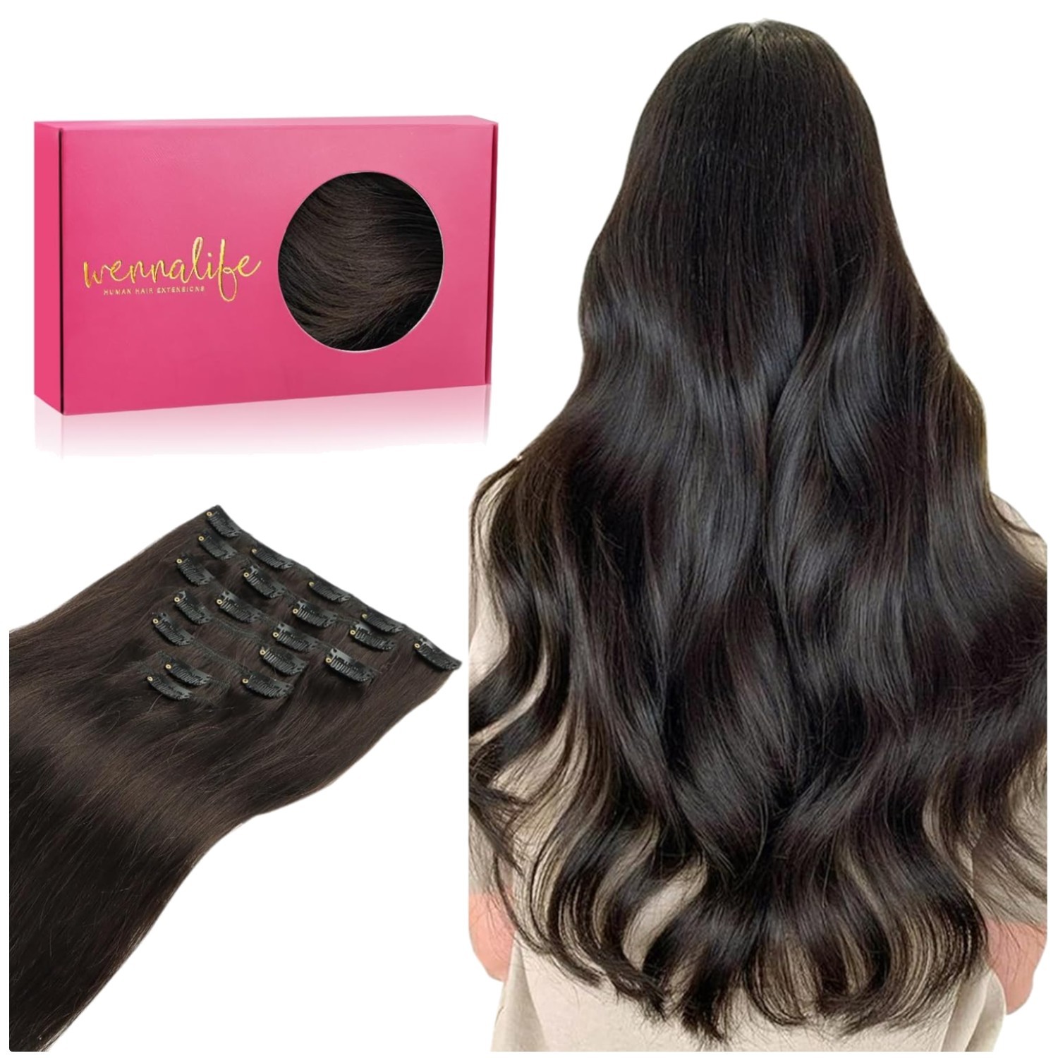 Seamless Clip In Hair Extensions, 12″ Dark Brown