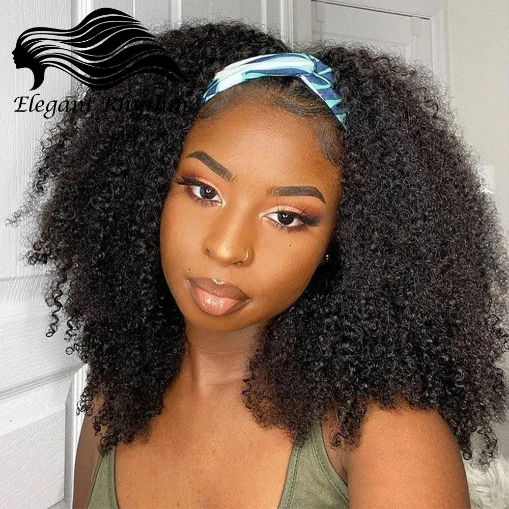 Afro Kinky Curly Wig with Bangs Human Hair 200% Density Short Wig