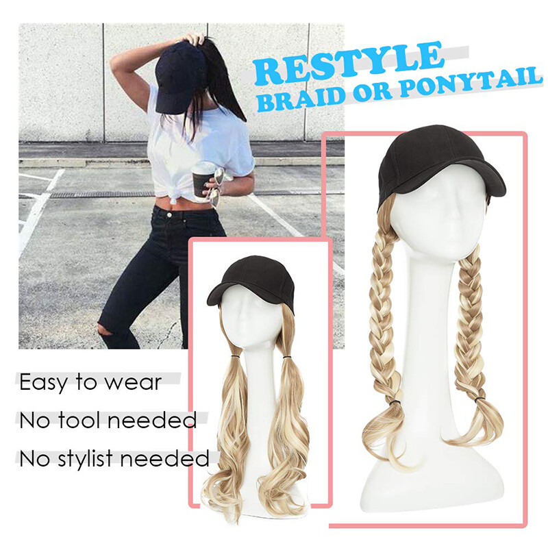 Baseball Cap Synthetic Long Straight Natural Curly/Wavy Hat With Hair Extensions