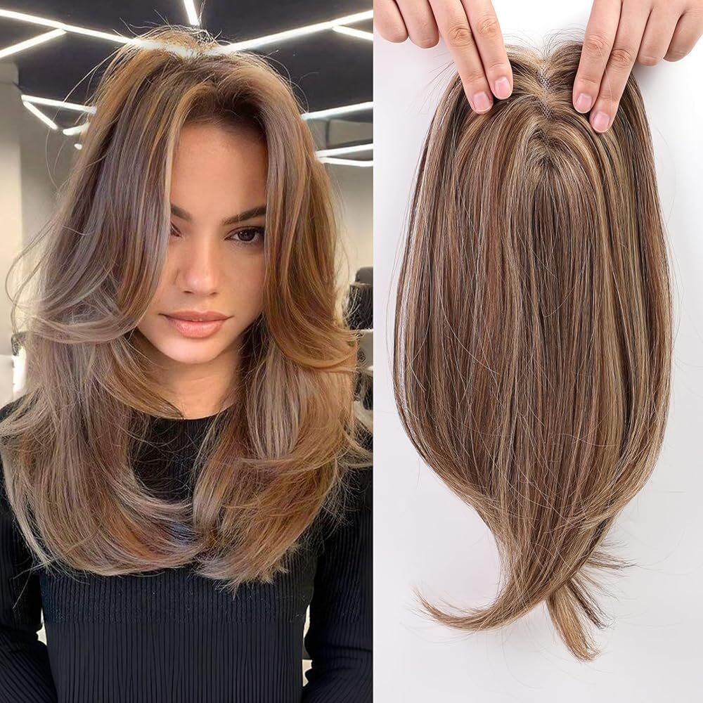 18 Inch Hair Toppers Synthetic Hair Toppers Hair Pieces Swiss Base with 3 Clips
