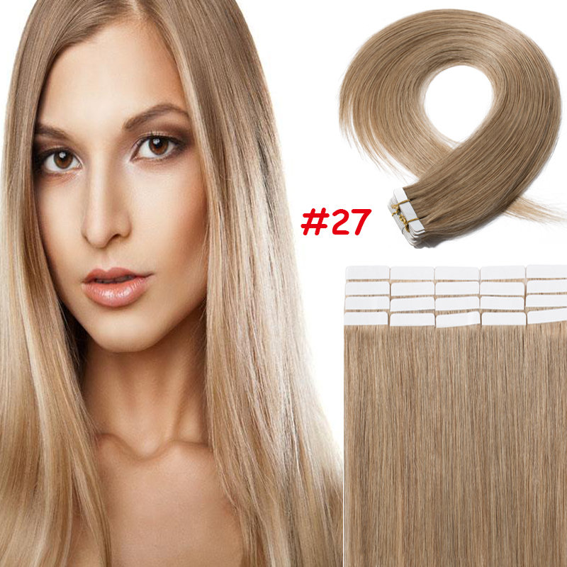 60PCS Tape In Skin Weft 100% Remy Human Hair Extensions Full Head Highlight B829