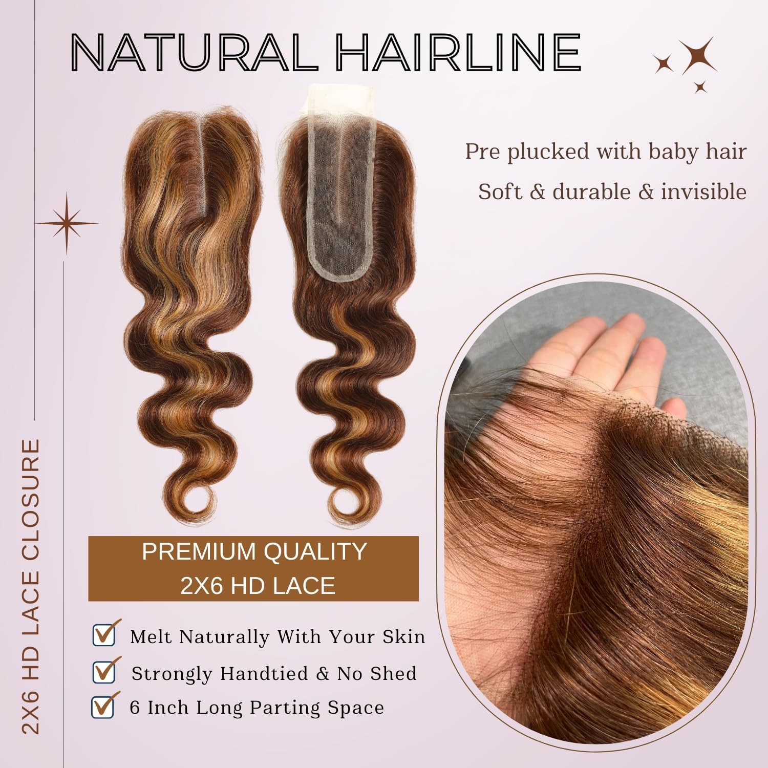 Alher Long Deep Part 2X6 Closure Body Wave Honey Blonde Highlight 18 Inch Ombre