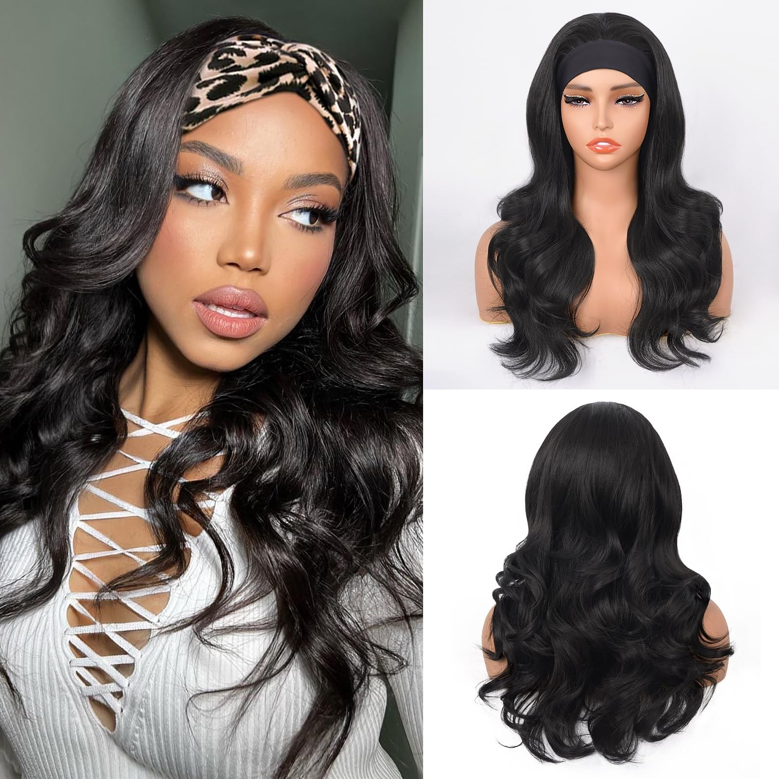 Body Wave Synthetic Headband Wigs for Black Women, Yaki Half Wig Wear and Go …