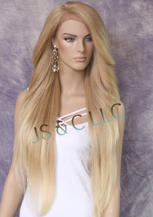 Extra Long Human Hair blend Heat OK Full Lace Front Wig Blonde mix WBPC 27/613