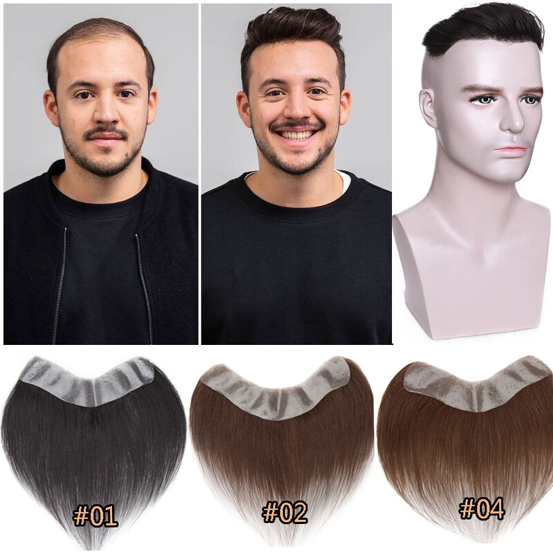 Mens Toupee Receding hairline Patch Thin Skin PU Bald Human Hair Piece System US