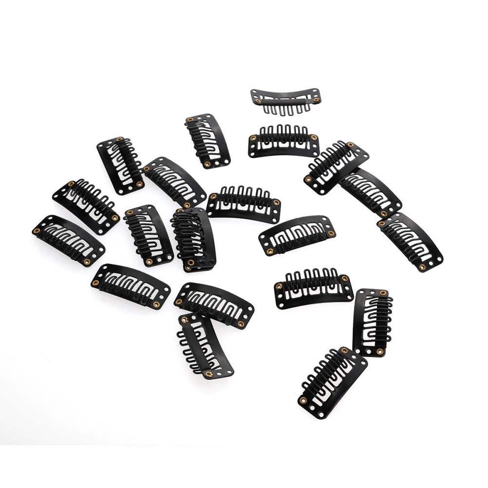 20Pcs Black 6 Teeth Hair Extension Snap Comb Clips with Flexible Rubber