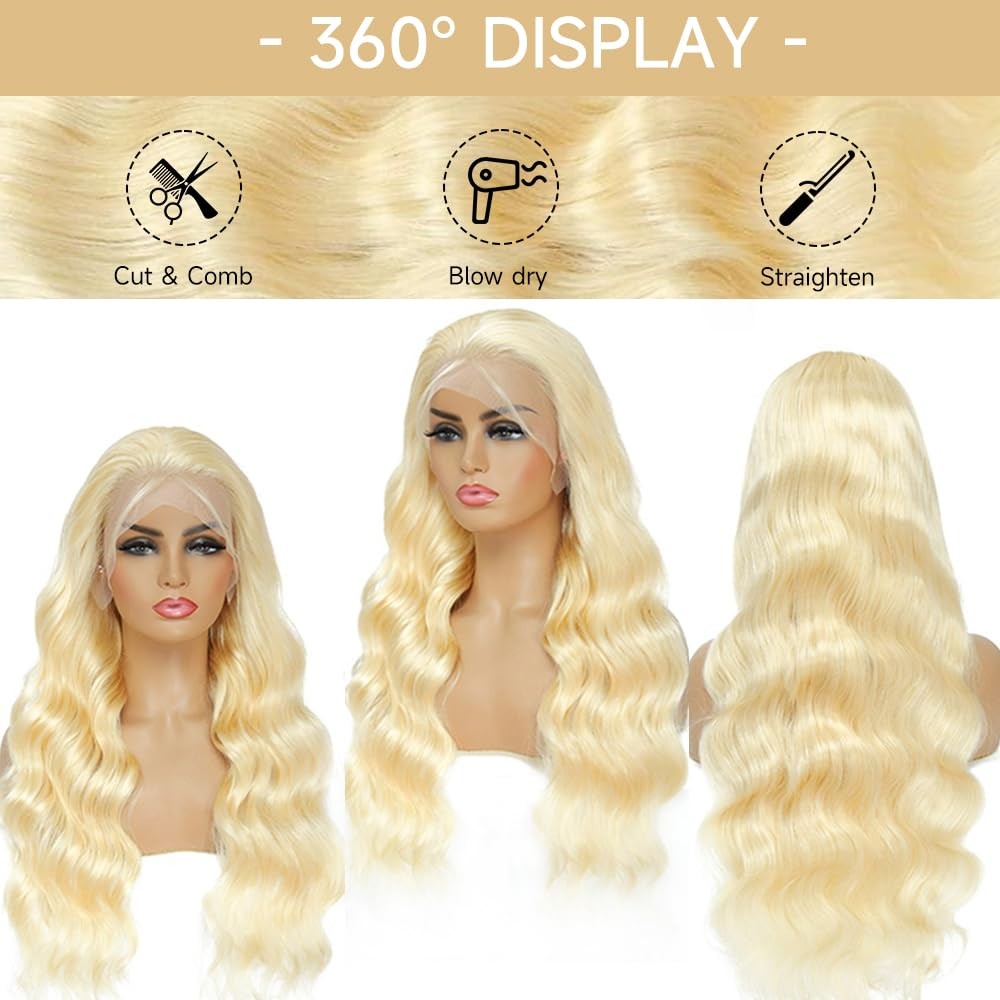 Kegoo 613 13X6 Lace Front Wig Human Hair 28 Inch Blonde Wig Human Hair 200
