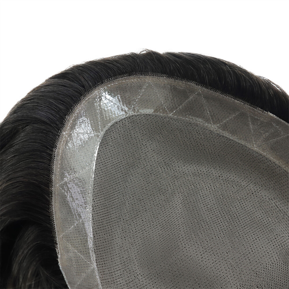 Mens Toupee Hair Replacement System Fine Mono Human Off Black Hair Pieces #1B