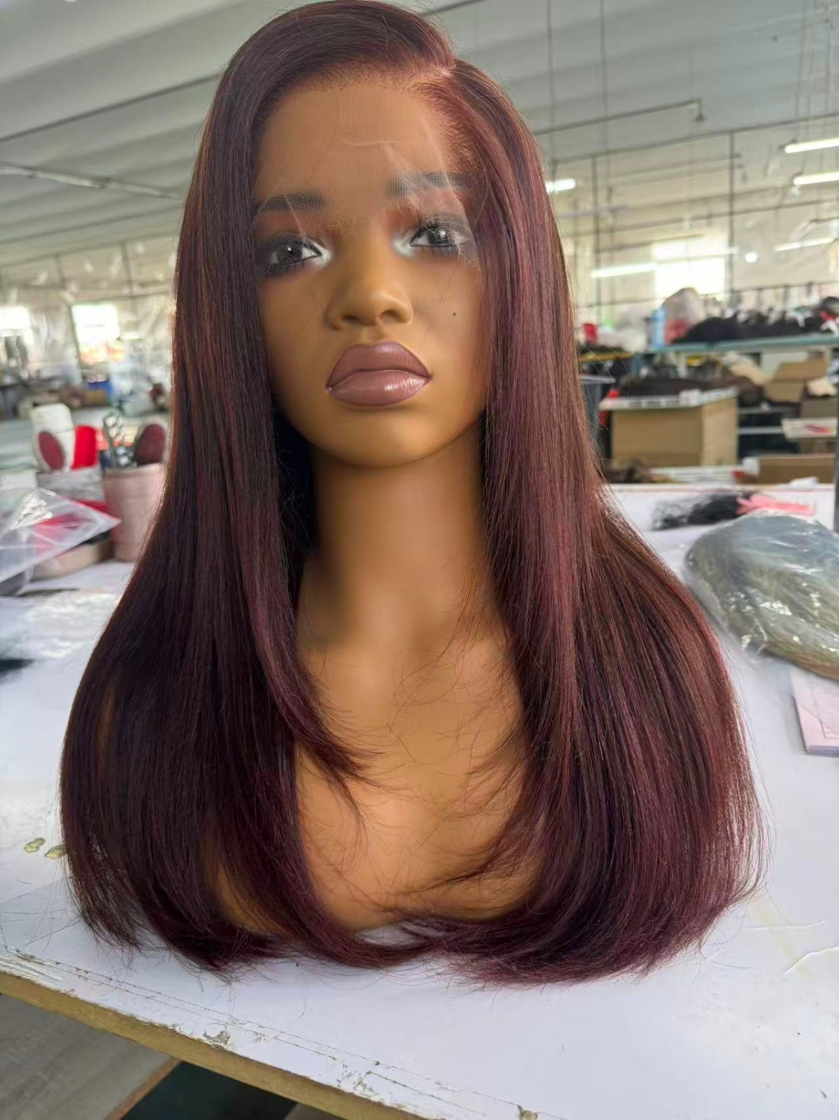 16inch 360 straight hd Wig burgundy color 250% density 100% human hair