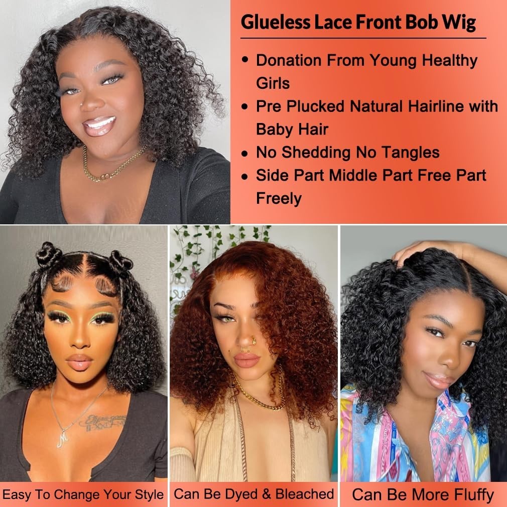 Bob Wig Human Hair Curly Glueless 13×4 Lace Front Wigs Pre Plucked for Women