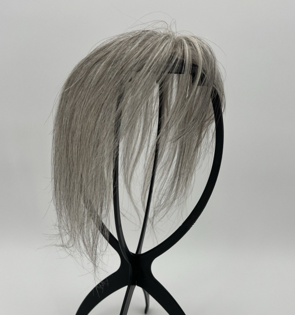 Gray Mixed Black 100% Real Human Hair 10in Clip In Wispy Bangs Hair Topper