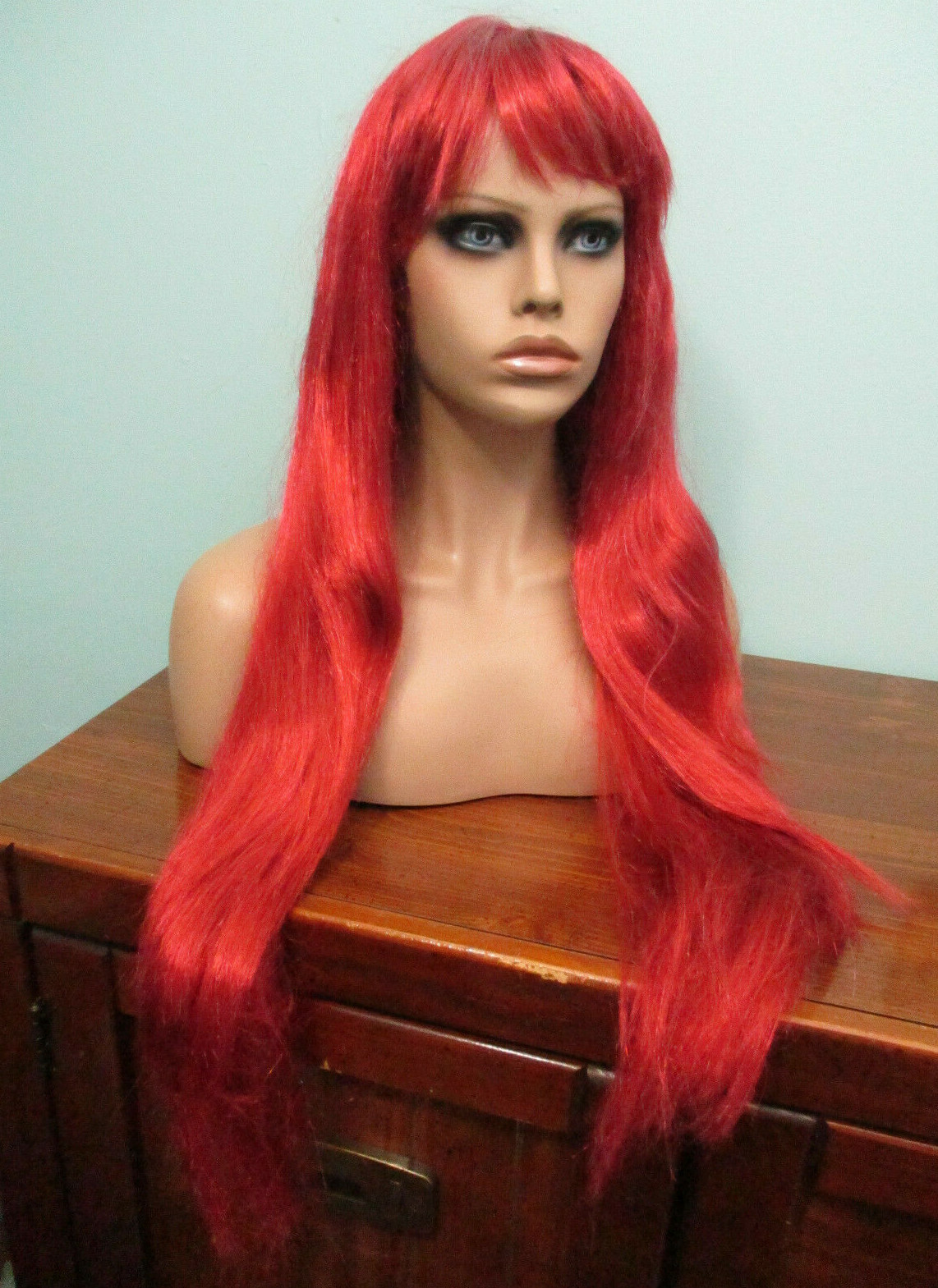 32″ red and pink mix long MERMAID HAIR style WIG with bangs