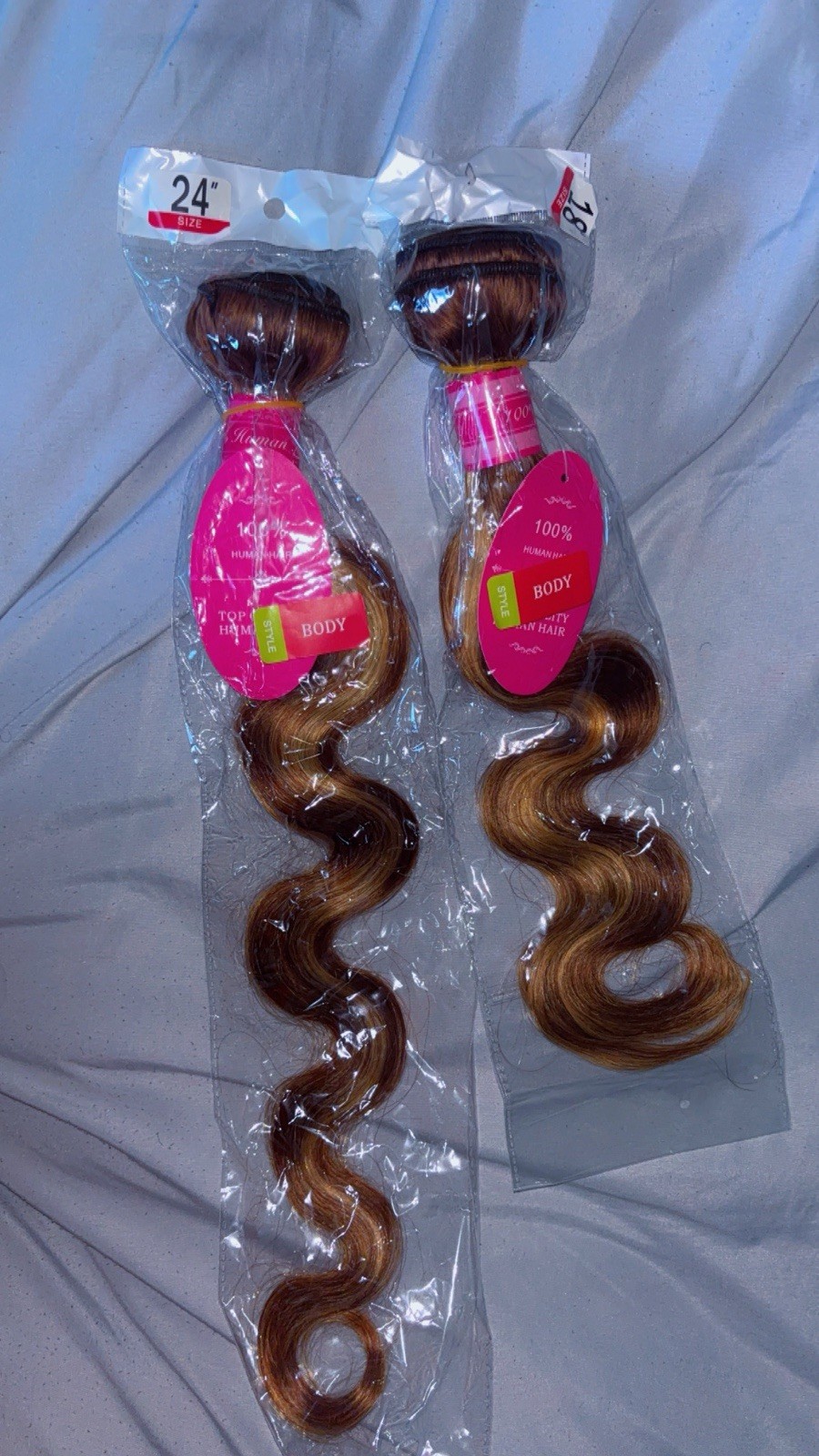 2-Pack 24 in Remy Human Hair Weft Extensions Body Wave Wavy Brown Honey Blonde