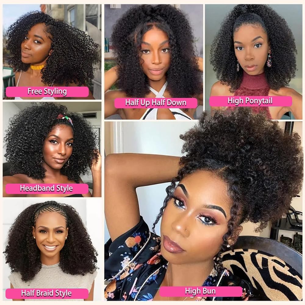 Larhali Kinky Curly Half Wig Human Hair 180 Density Wear And Go Glueless Wigs