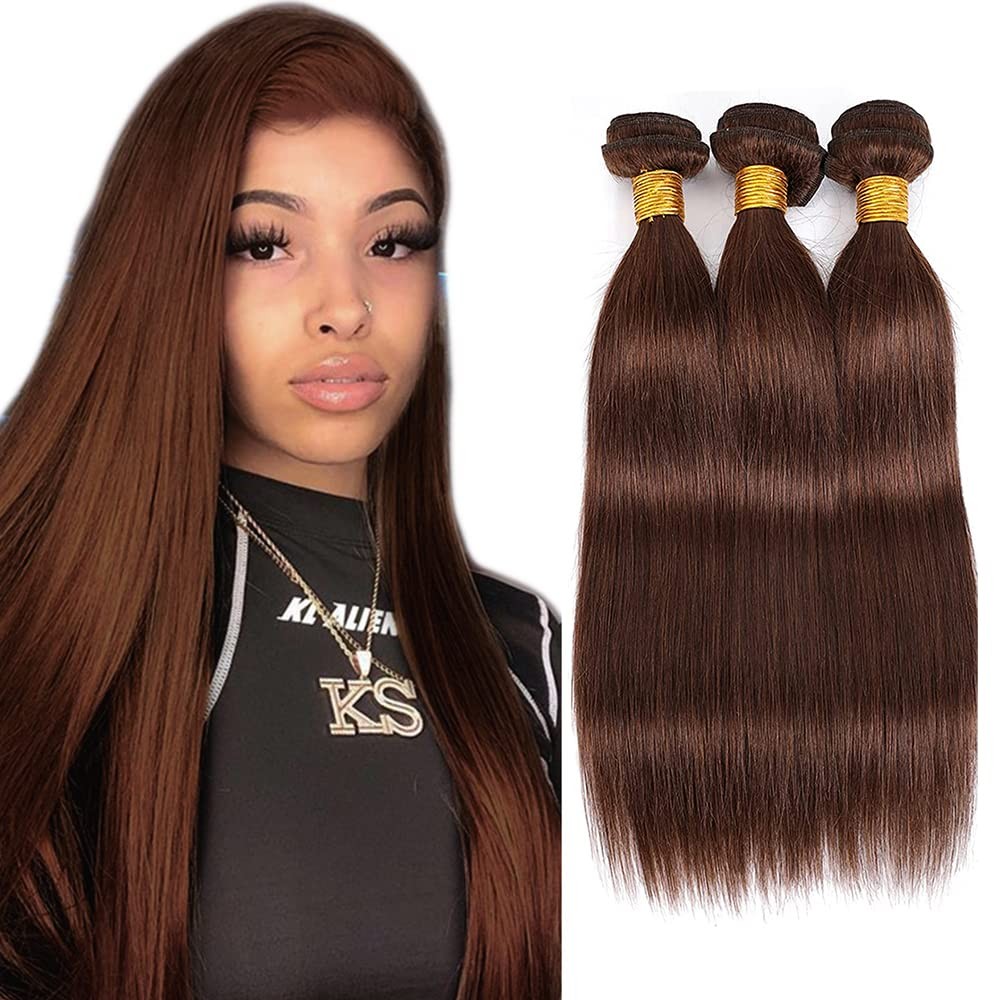Heumhrn 4 Brown Bundles Human Hair Chocolate Straight Bundles 30 32 34 Inch