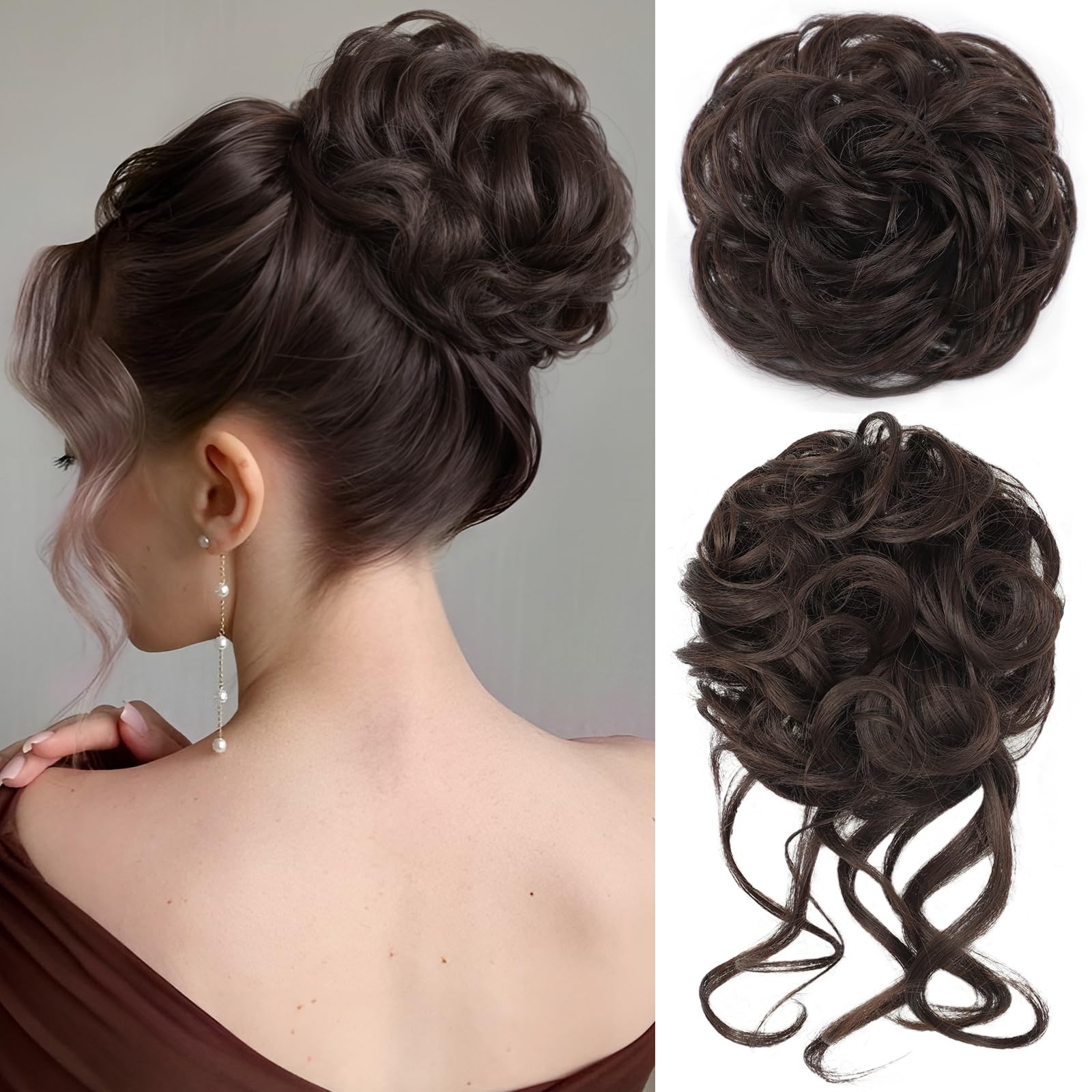 2PCS Messy Bun Hair Piece Curly Wavy Hair Bun with Elastic Band Synthetic Chi…