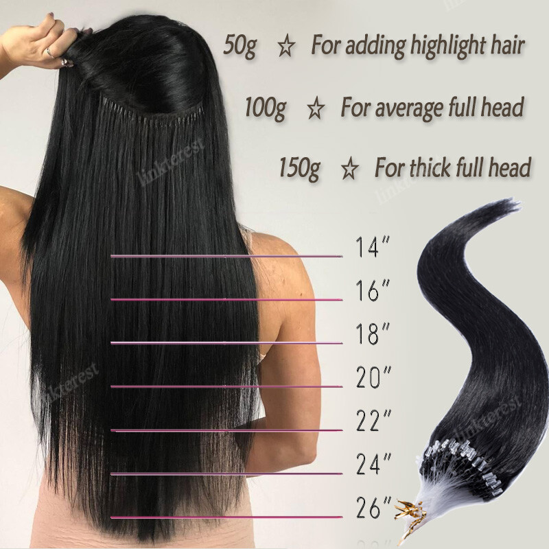 Micro Loop Remy Human Hair Extensions Microlink Bead Tip Balayage Full Head 150G
