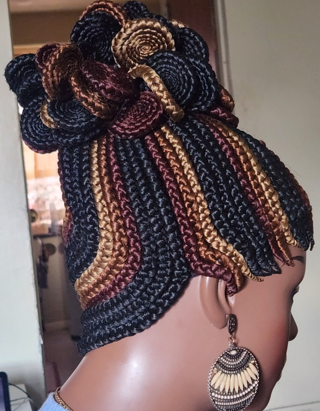Fully hand braided box braid cornrows wig poney tail disque Multiple colors