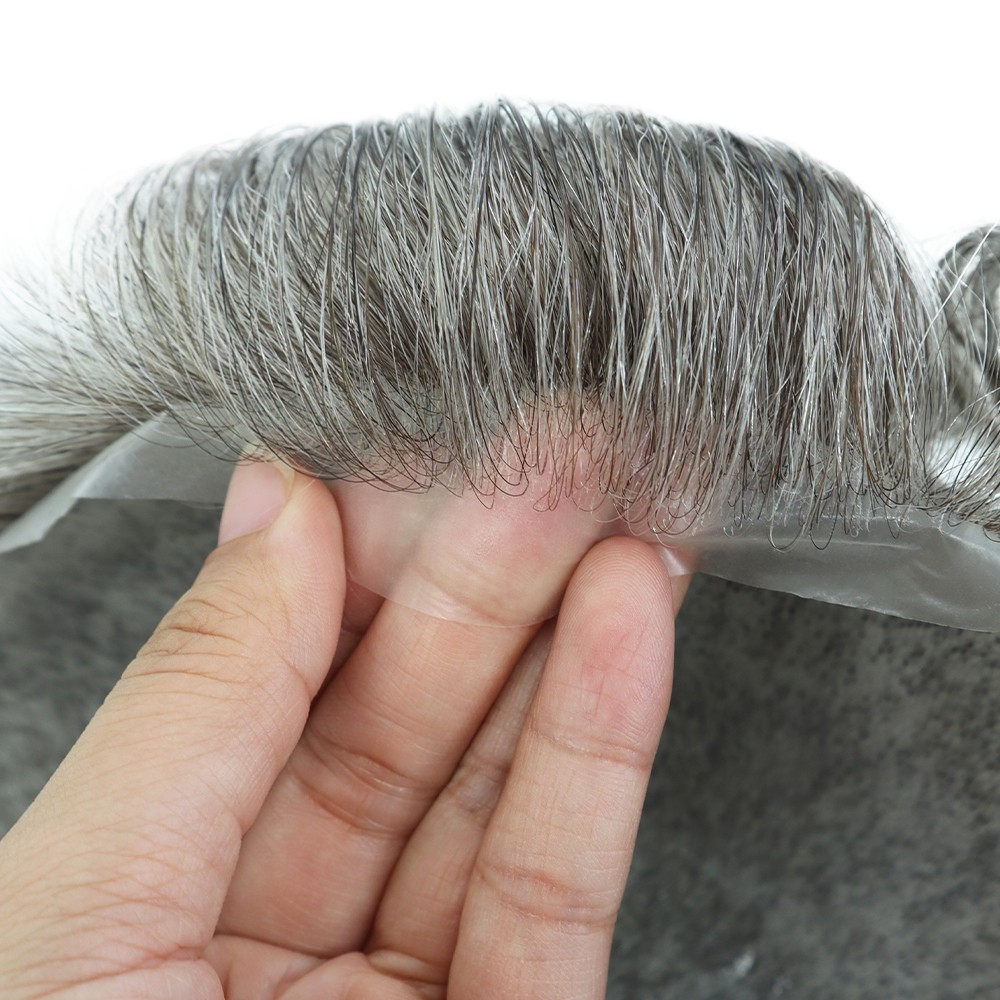 Mens Toupee Human Hair Replacement System Hairpiece 0.04 Ultra Thin Skin #365