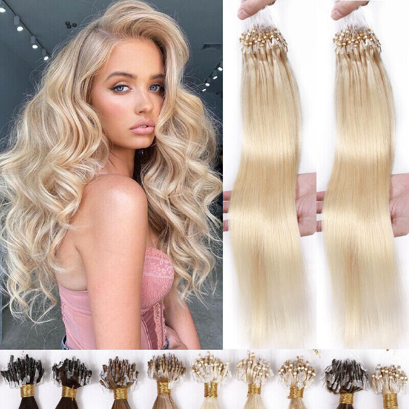 Micro Link Hair Extensions Loop Micro Ring Beads Tip Real Remy Human Hair16-26in