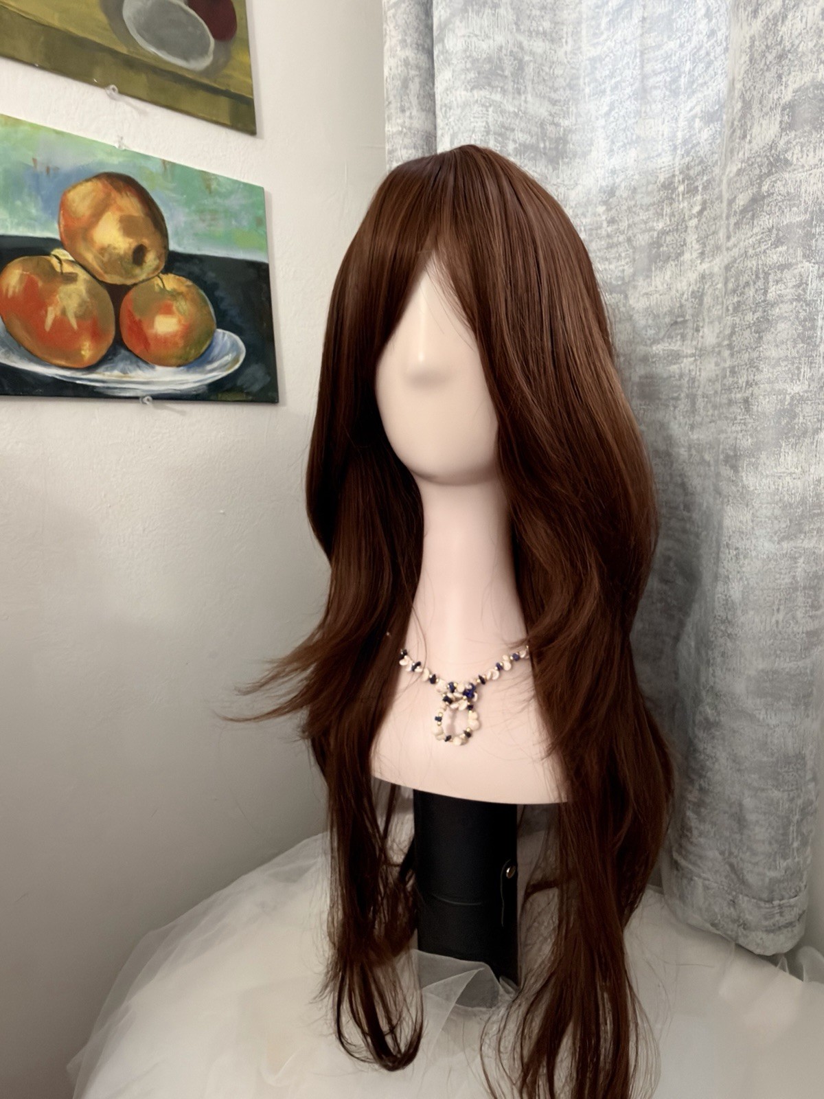 The auburn 65cm Long Straight Layered Middle-Part Capless Wig for Women