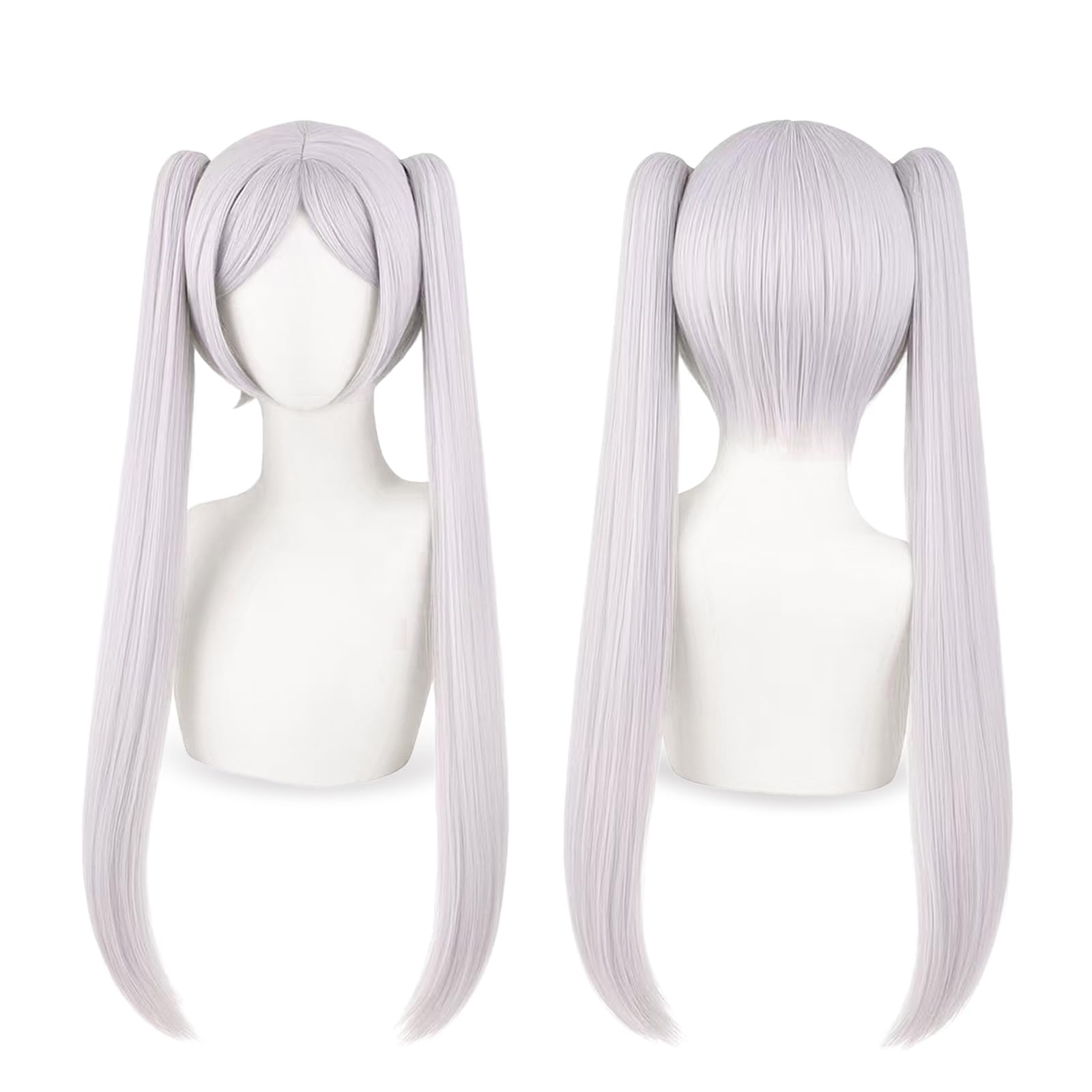 Cute Halloween Long Silver White Anime Cosplay Wig, 2 Hair Caps + Wig, Long S…