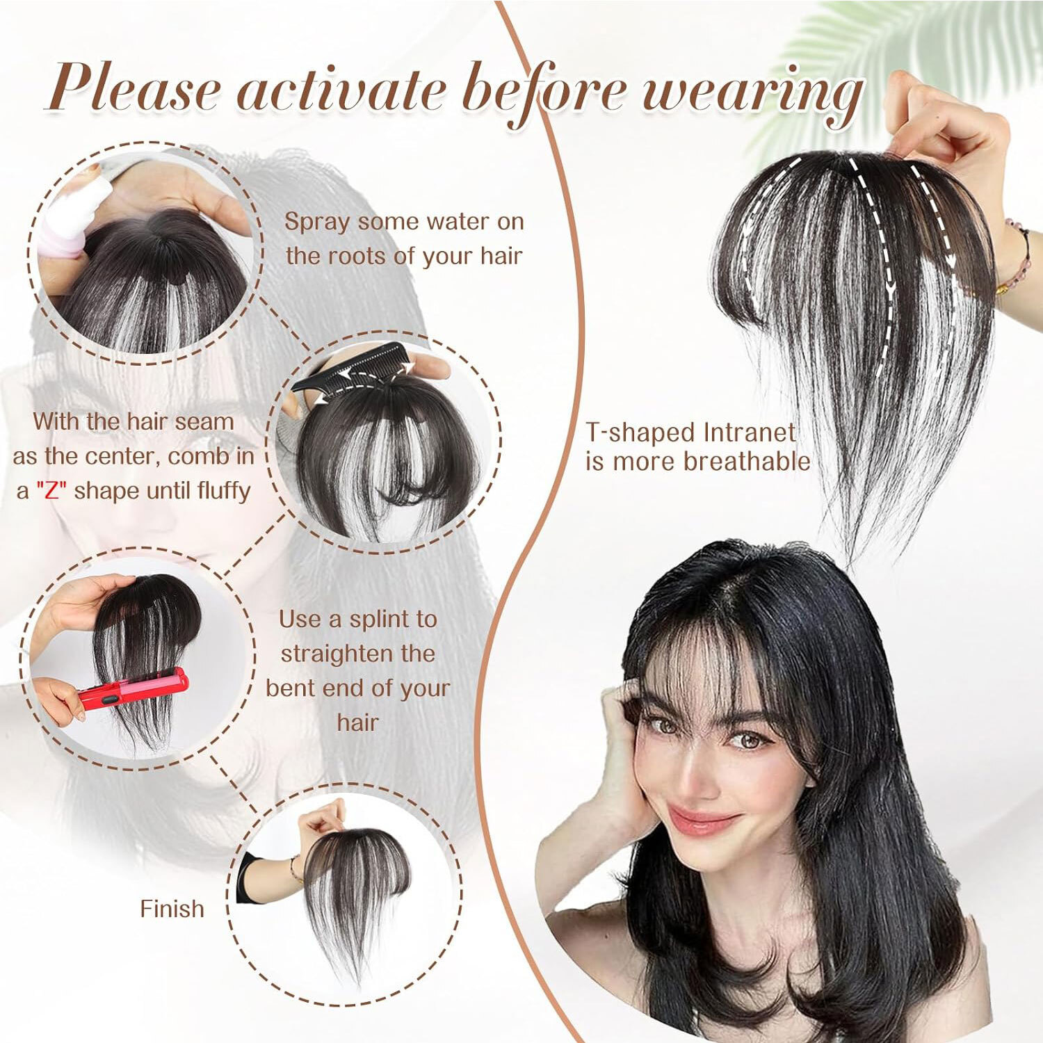 Clip in Bangs Topper 100% Remy Human Hair 360° 3D Wispy Fake Bangs Black Brown X