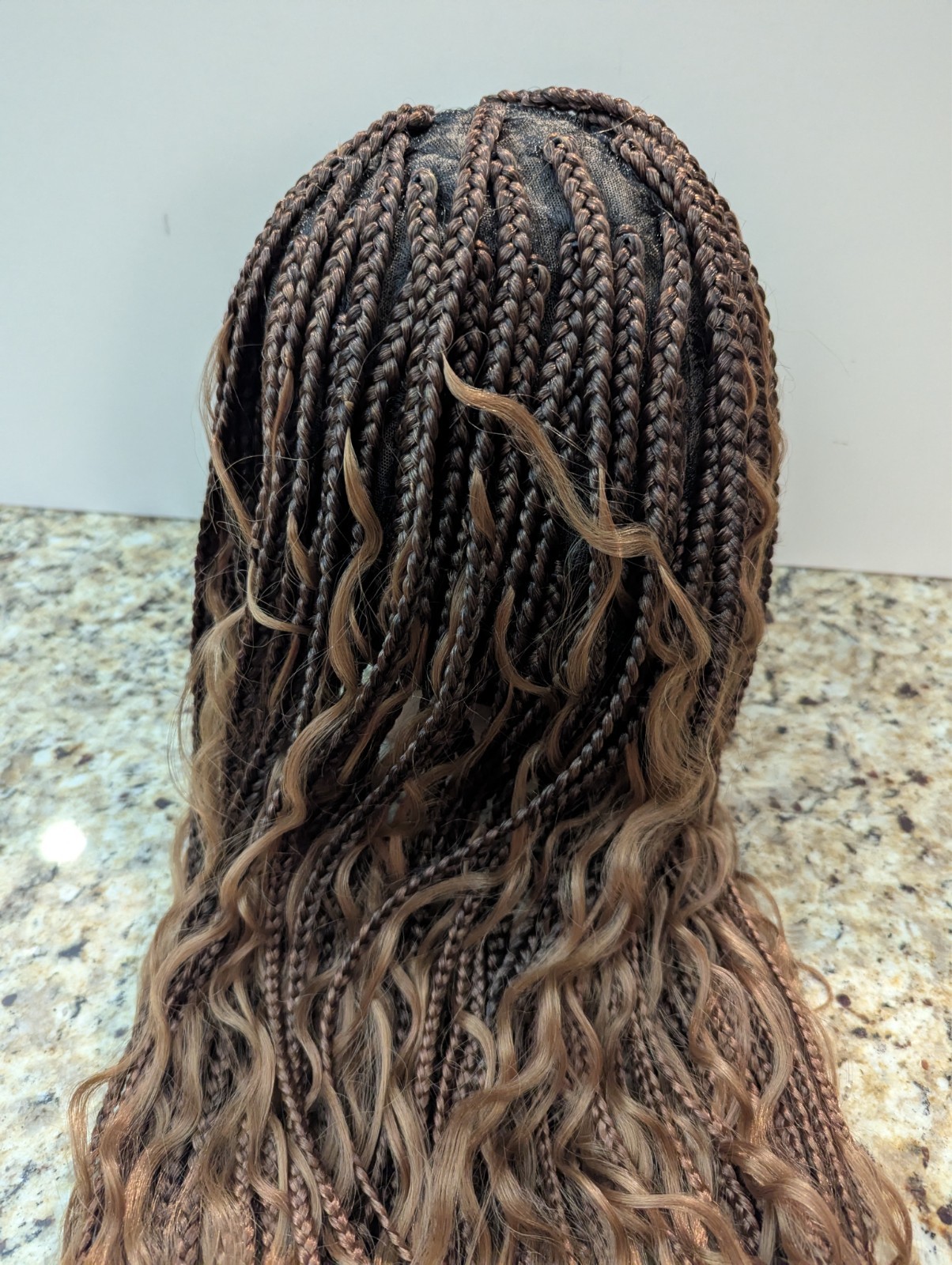 36″ Boho Braided Wig Triangle Knotless Double Lace Front Box Braid Brown