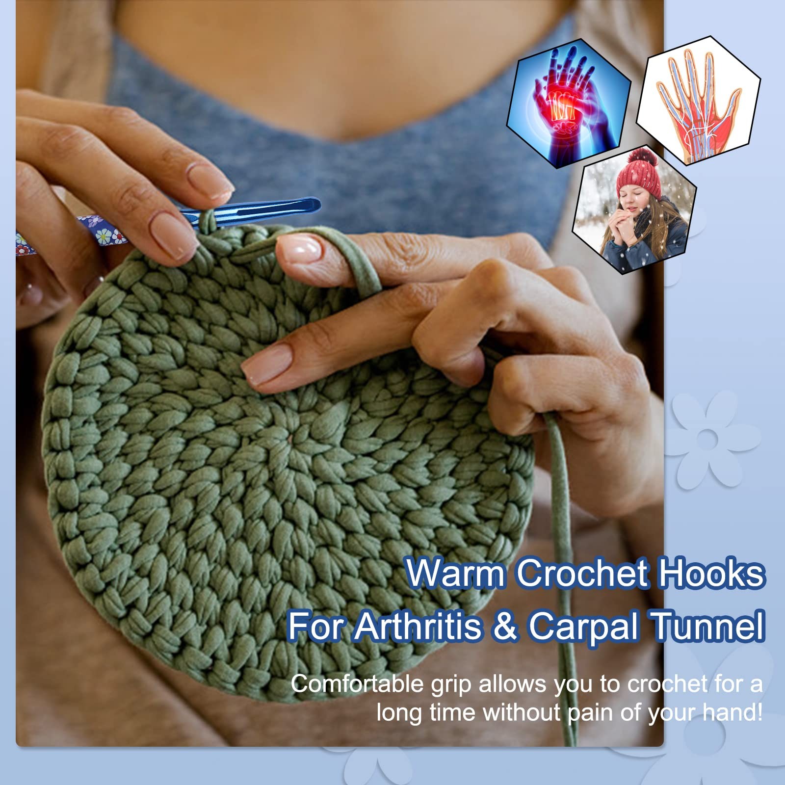 Coopay Large Size Warm Crochet 6.5,7,8,9,10 millimeters, Beautiful Flowers