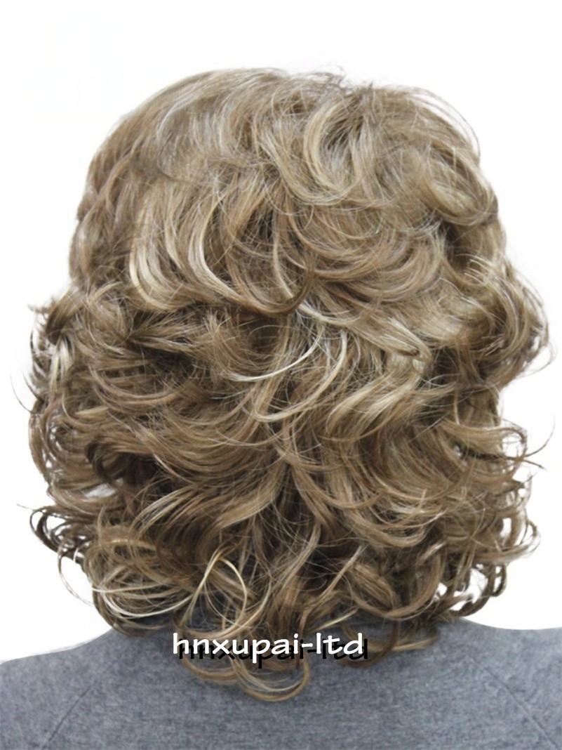 Short Loose Curls Curly Ash Brown Blonde Mix Synthetic Hair Wigs Women Soft