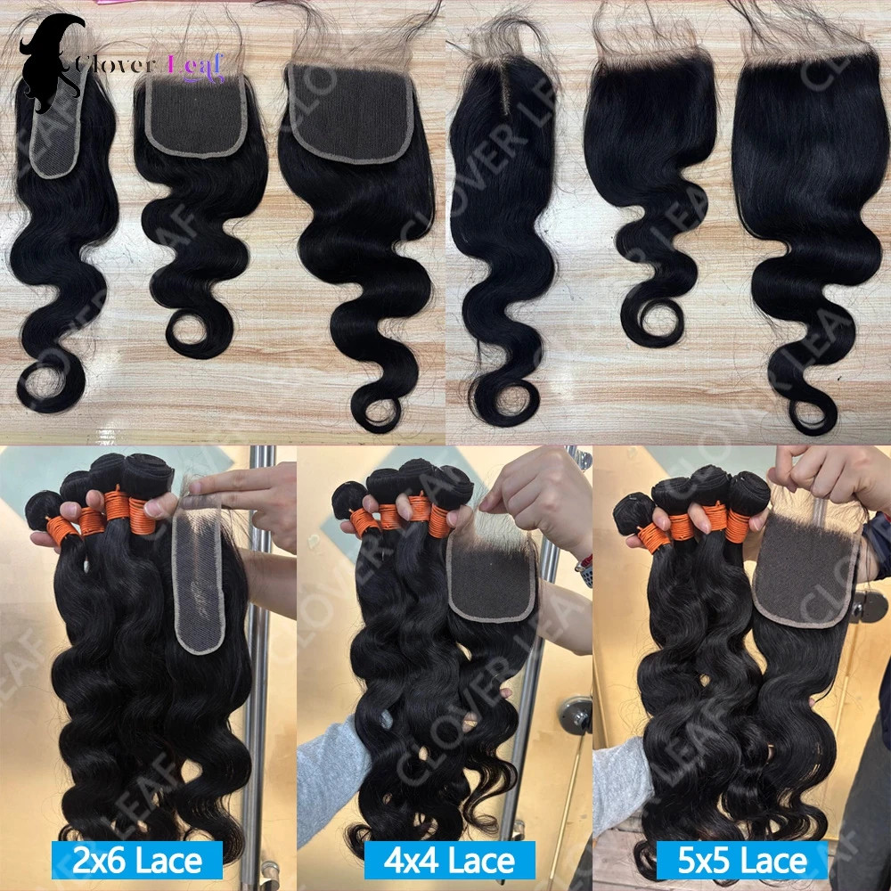Body Wave Human Hair Bundles And Closure 2×6 4×4 5×5 Lace Closure 26 inch Human