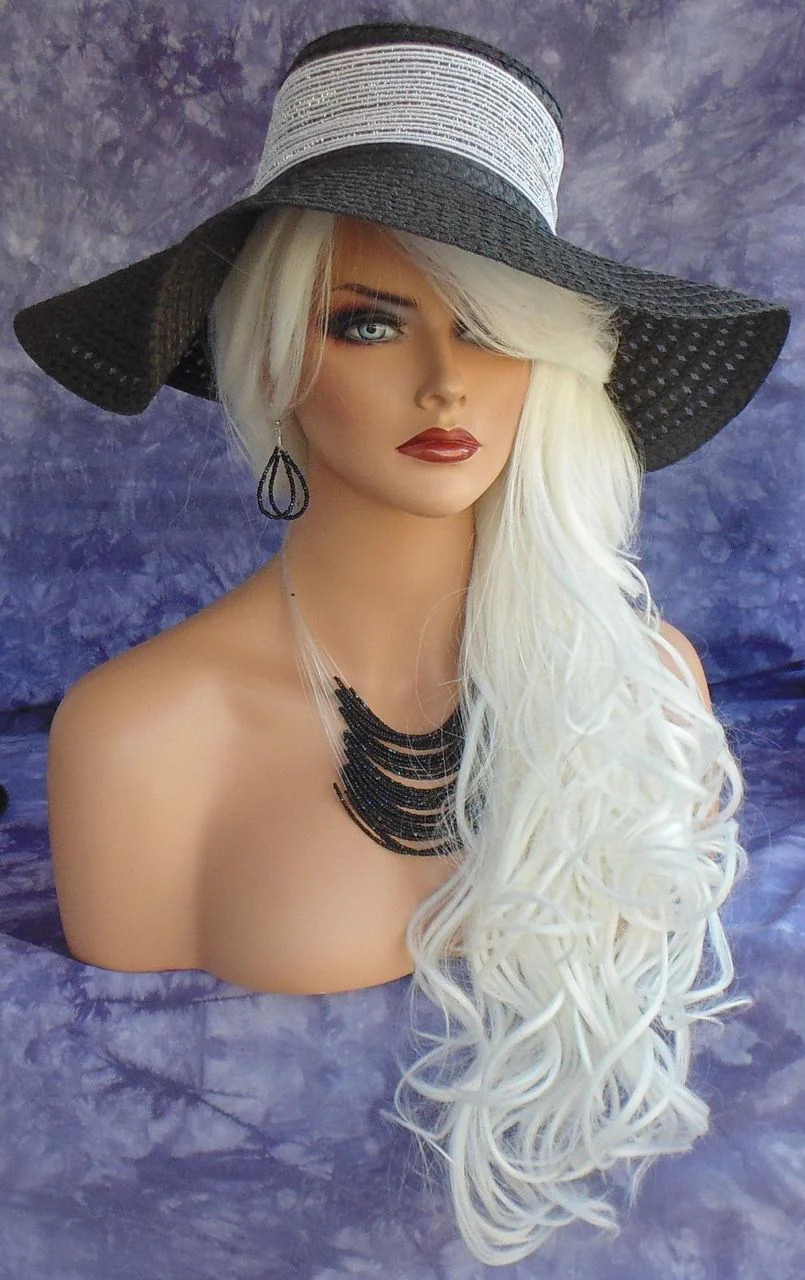 LONG CURLY HEAT FRIENDLY SKIN TOP WIG COLOR #60 WHITE *GORGEOUS SEXY LONG 108