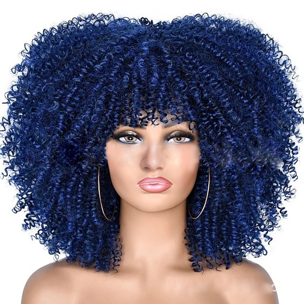 1 Set Hair Afro Kinky Curly Wigs With Bangs Synthetic Blonde Wig Color For Women