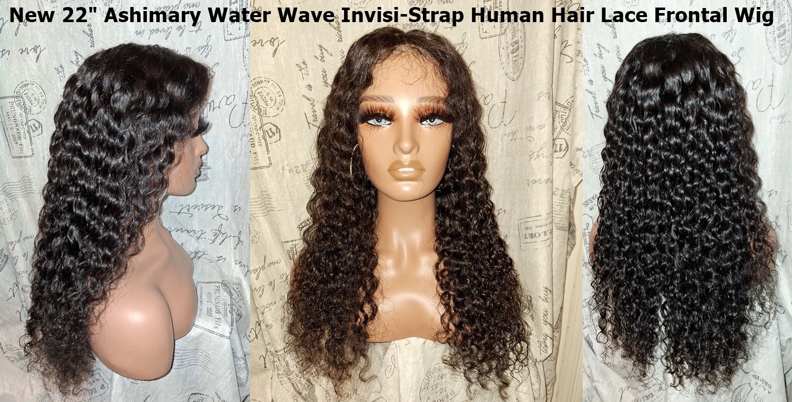 New 22″ Ashimary Water Wave Invisi-Strap Human Hair Lace Frontal Wig
