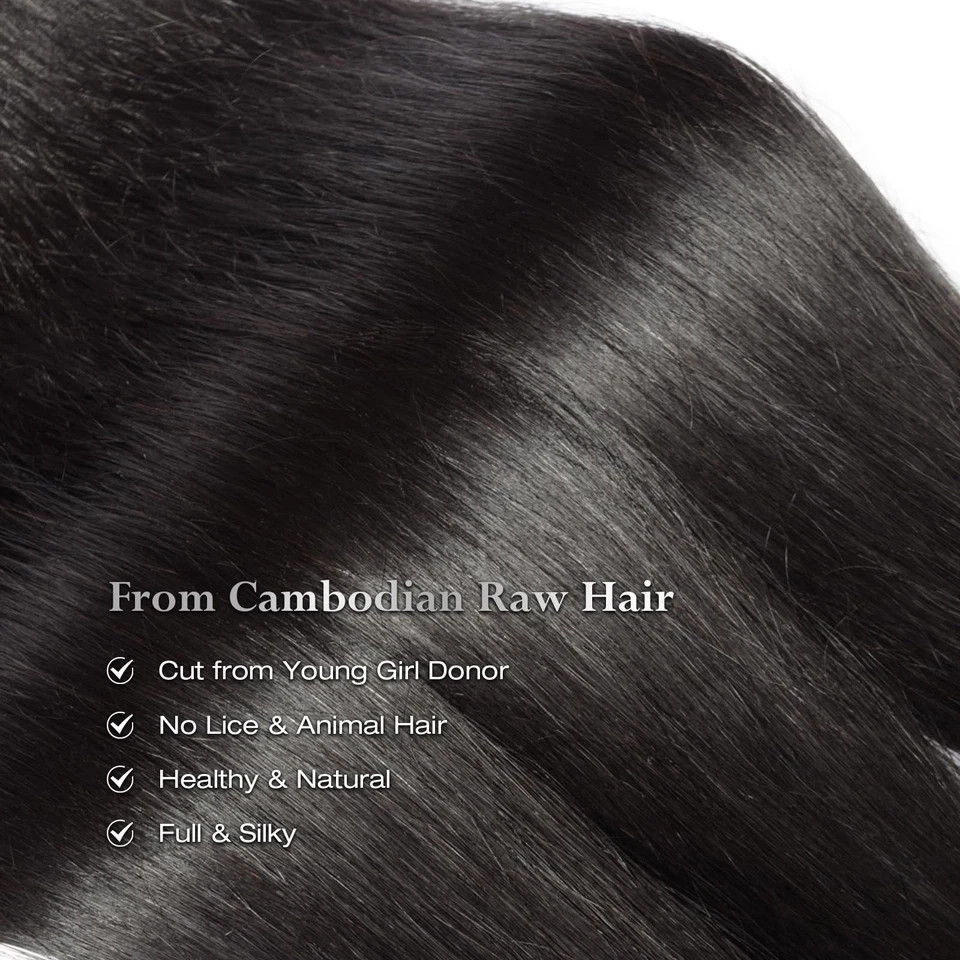 ASHINE 1B Straight Human Hair 18″ Raw Cambodian Bundle Unprocessed