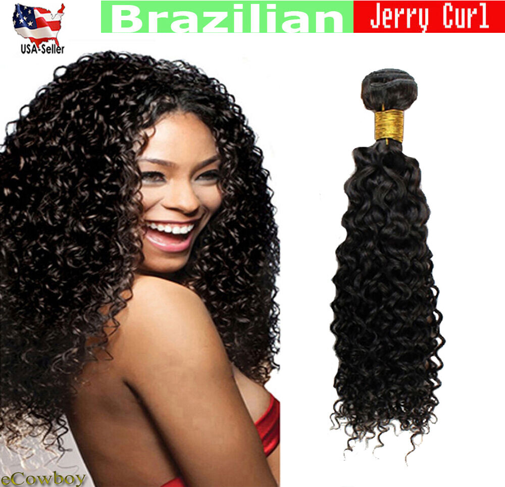Jerry Curl Black Color #1B Brazilian 100 Virgin Human Hair bundle 10 – 28 In