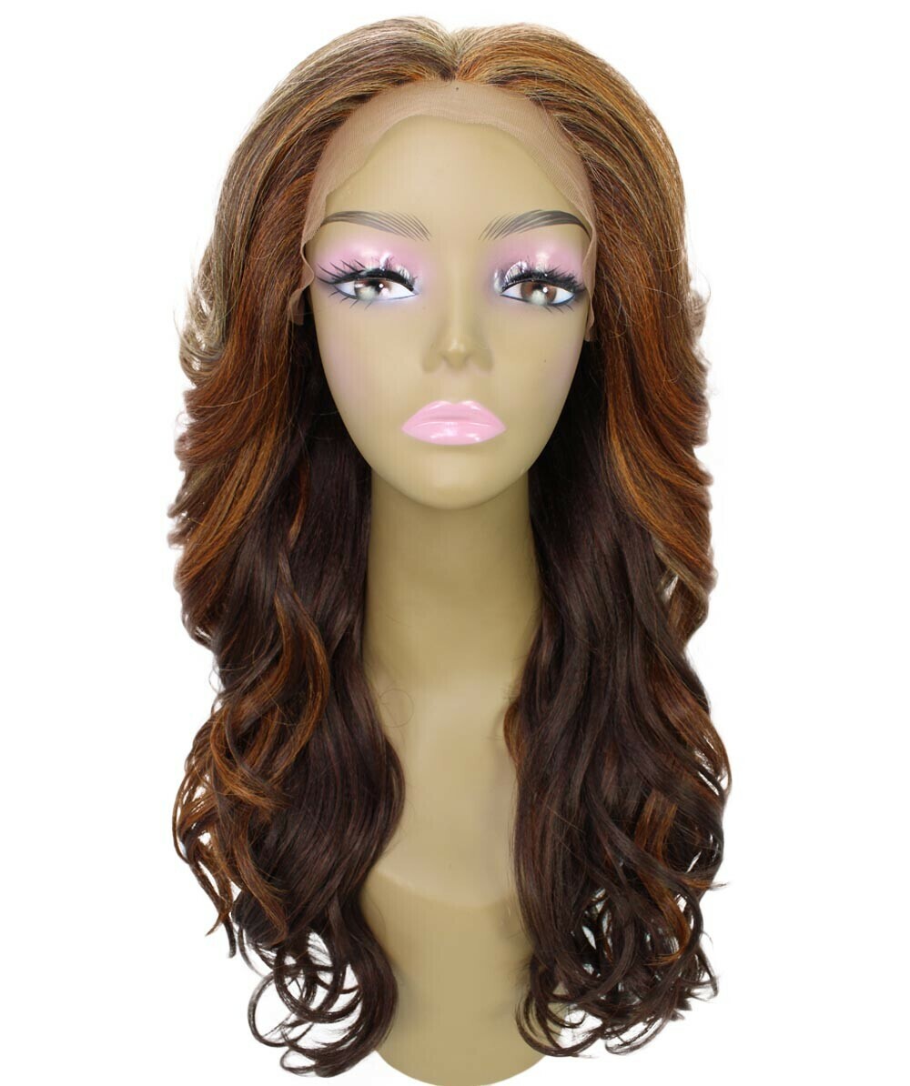 Yenne Wavy 23″ Long 4X4 Hand-Tied Lace Front Wig BLT-0107, Auburn Brown Blend
