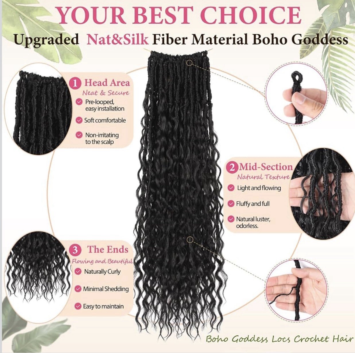 Boho Goddess Locs Crochet Hair 24 In Nat&Silk Fiber Human Hair-Like Feel 1B