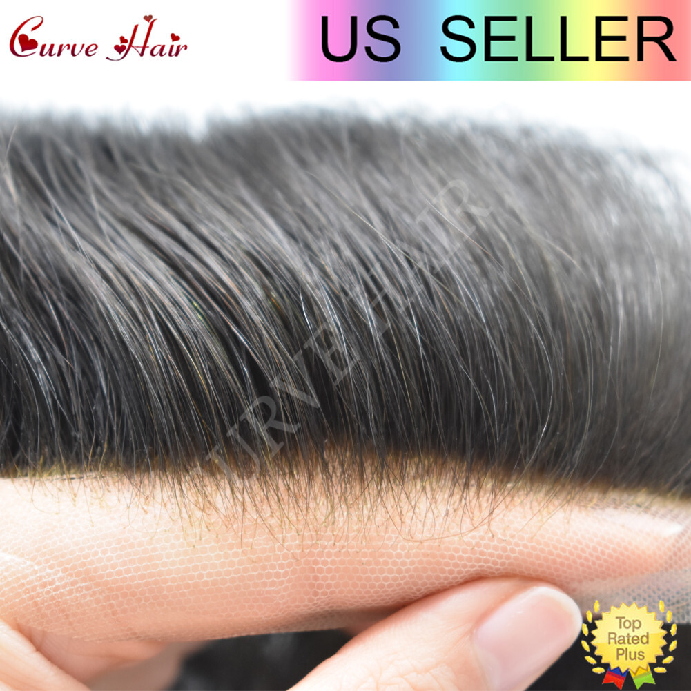 Men Real Hair System French Lace Front Bleached Knots Mens Toupee Grey Hairpiece