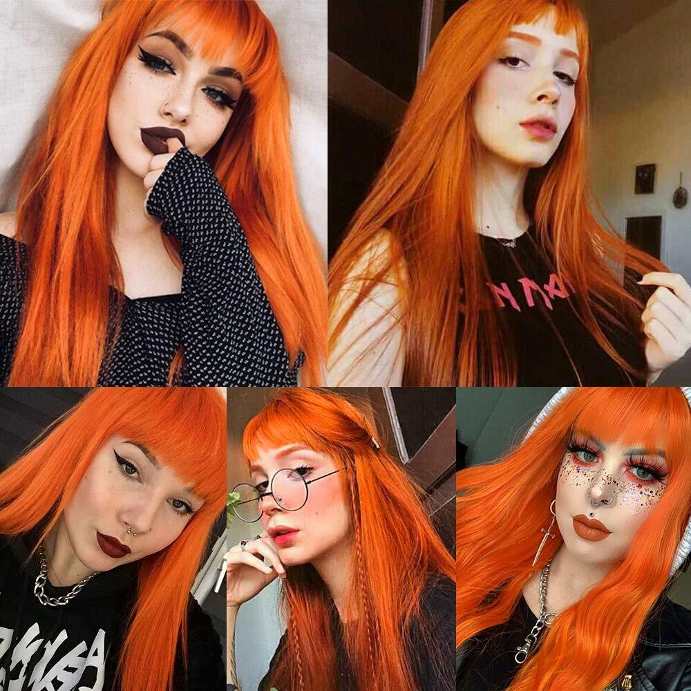 Long Synthetic Half Black Green / Yellow Blue / Orange Straight Wig with Bangs