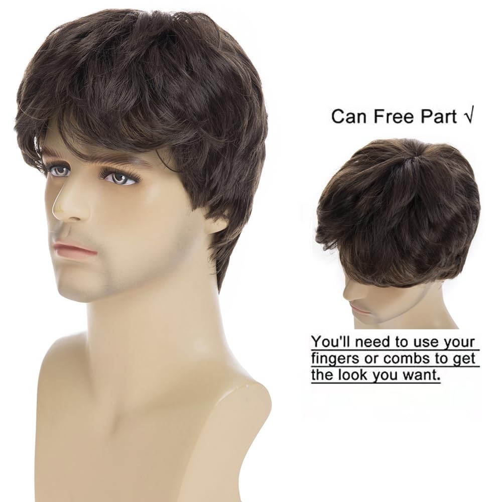 Dsimeig Mens Short Brown Wig Synthetic Natural Replacement Hair Wig for Daily…
